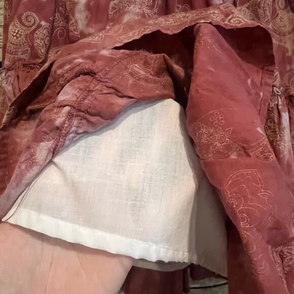 Jalate Denim Tiered Midi Skirt Size 6 Mixed Media Jean Ruffle Boho Zodiac Henna - Picture 4 of 5